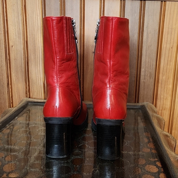 Tommy Hilfiger 90s Red Leather Platform Boots Size 6.5 - Picture 8 of 13